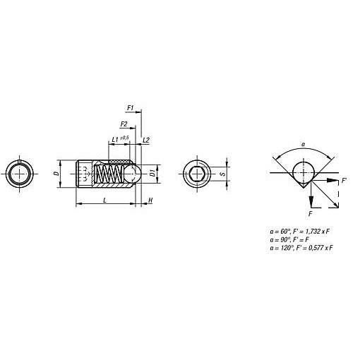 KIPP K0326.203 SPRING PLUNGER INTENSIFIED SPRING FORCE, WITH THREAD LOCK D=M03 L=9, STAINLESS STEEL, COMP:BALL STAINLESS on Sale
