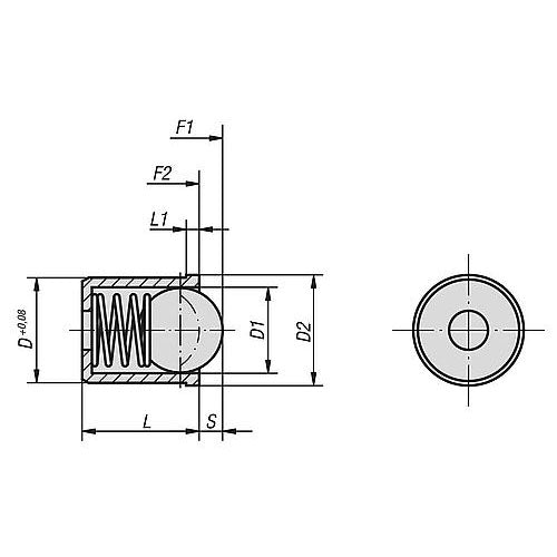 KIPP K0333.05 SPRING PLUNGER SPRING FORCE, SMOOTH VERSION, D=5 L=6, STAINLESS STEEL, COMP:STAINLESS STEEL on Sale