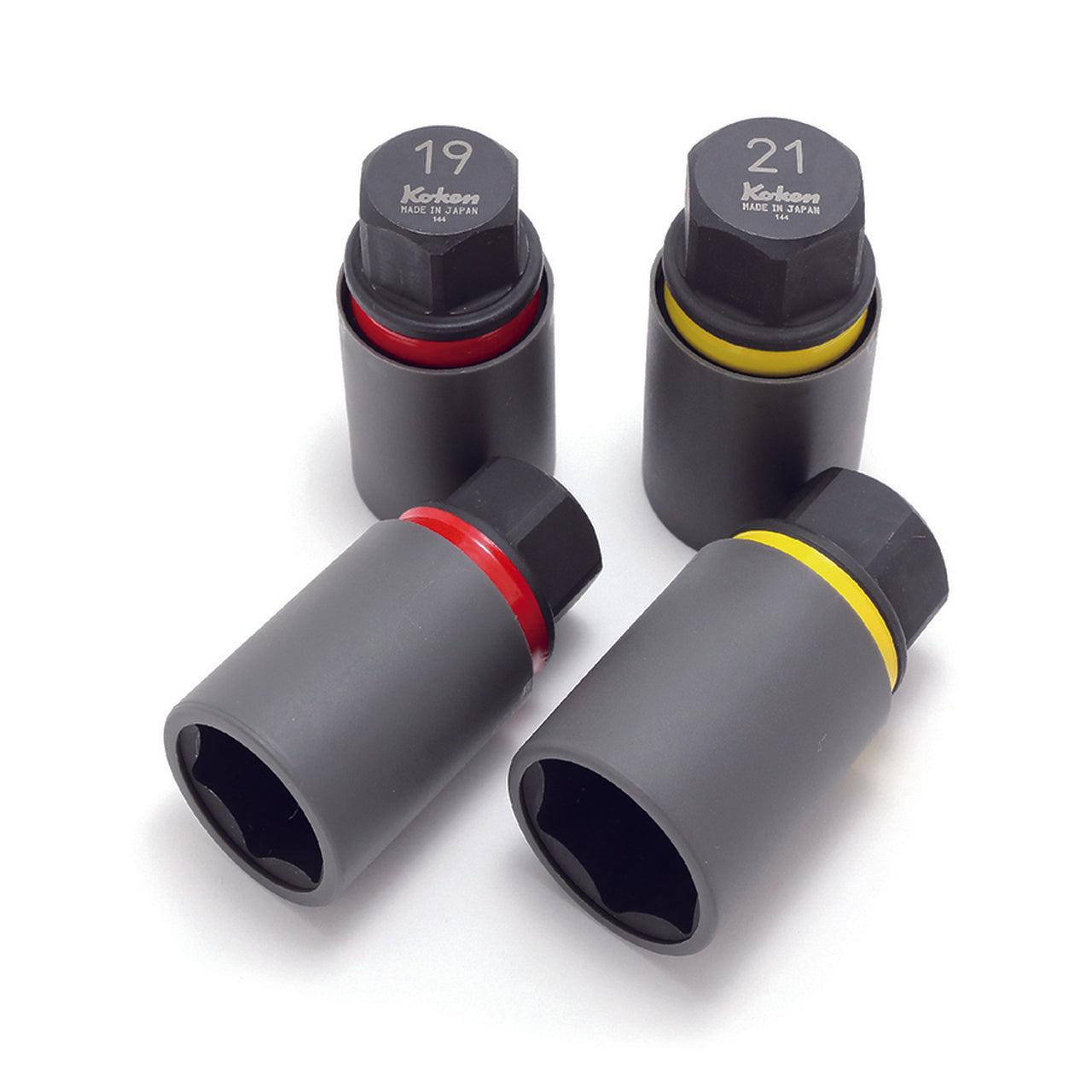 Ko-ken 280PM-19 19 Hex Dr. Wheel Nut Adaptor Socket  19mm Extra Thin walled Length 52mm Color coded Protector on Sale