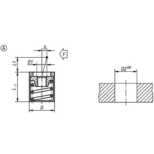 KIPP K0370.31056 LATERAL SPRING PLUNGER, SPRING FORCE WITHOUT THRUST PIN, FORM:A WITHOUT SEAL D=10,  L1=4, ALUMINIUM, COMP:STEEL Online now