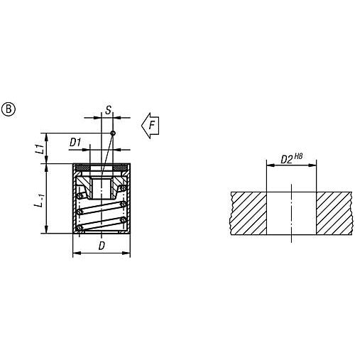 KIPP K0370.32104 LATERAL SPRING PLUNGER, SPRING FORCE WITHOUT THRUST PIN, FORM:B W. SEAL D=16,  L1=11,5, ALUMINIUM, COMP:STEEL Supply