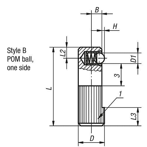 KIPP K0374.112 LATERAL SPRING PLUNGER SPRING FORCE, SINGLE SIDED, D=12 L=35, FORM:B, FREE-CUTTING STEEL, COMP:POLYACETAL Online Hot Sale