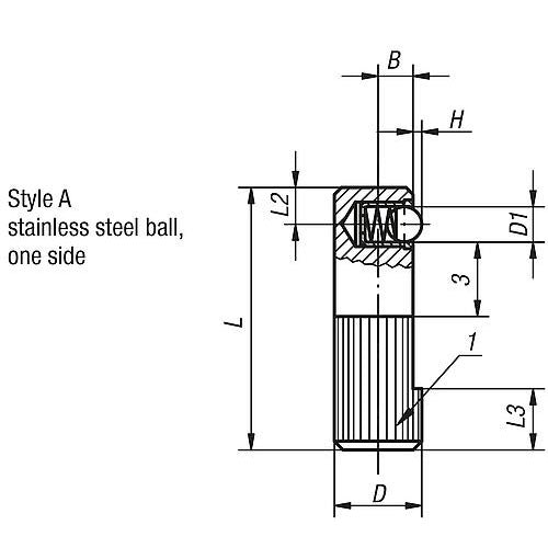 KIPP K0374.010 LATERAL SPRING PLUNGER SPRING FORCE, SINGLE SIDED, D=10 L=30, FORM:A, FREE-CUTTING STEEL, COMP:STAINLESS STEEL Online Sale