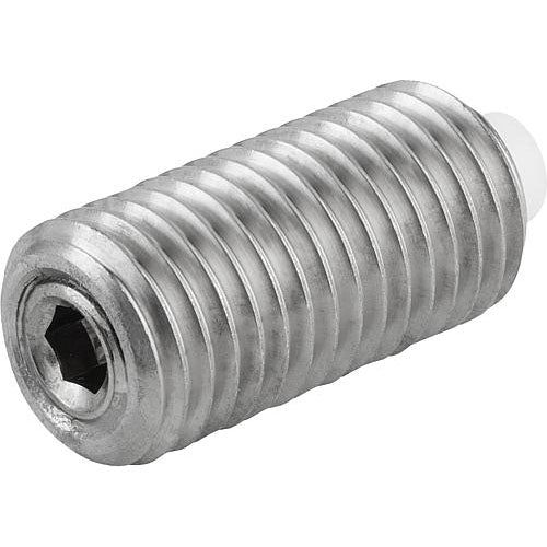 KIPP K1381.12 SPRING PLUNGER STANDARD SPRING FORCE D=M12 L=28 STAINLESS STEEL, FLAT, COMP:PIN POM Supply
