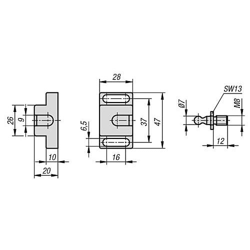 KIPP K1294.400 BALL CATCH F1=40, POLYAMIDE BLACK, COMP:STEEL GALVANIZED Fashion