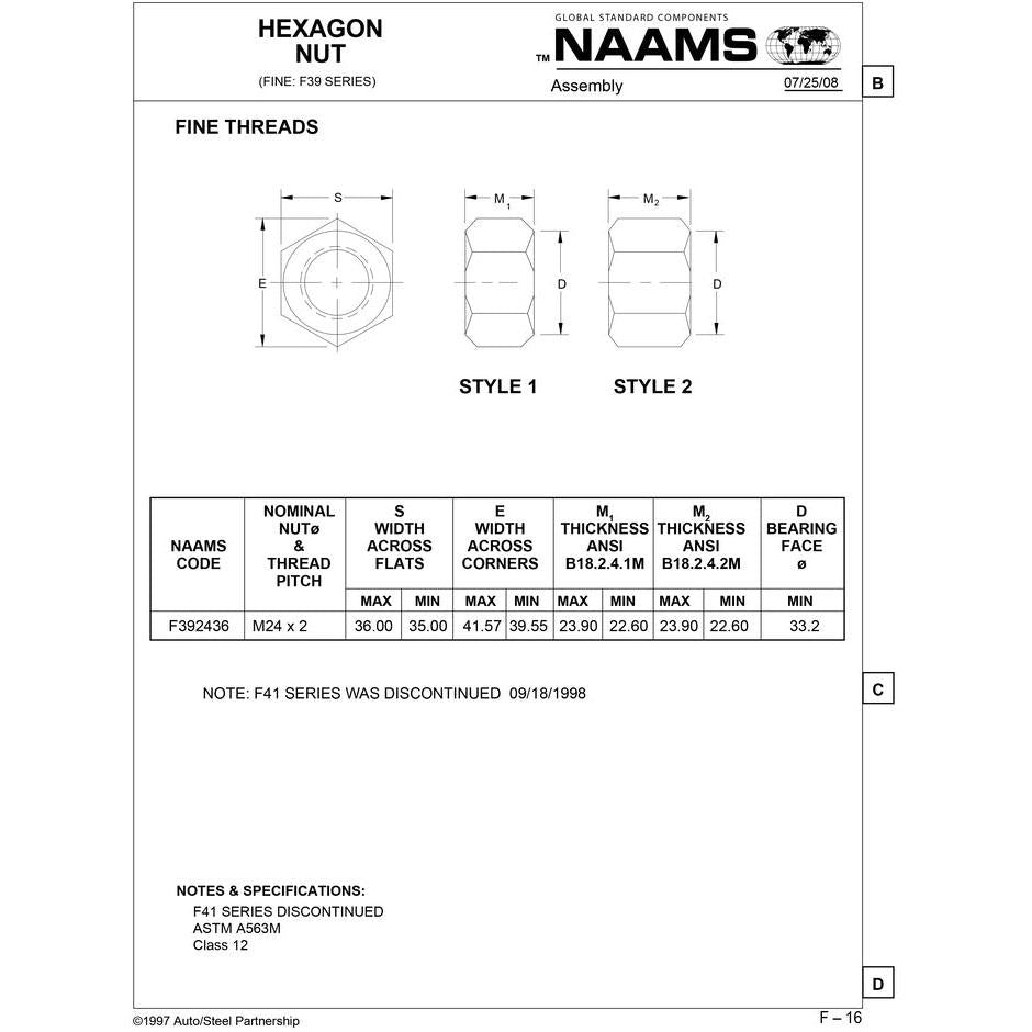NAAMS Hexagon Nut F392436 M24 x 2 Fashion