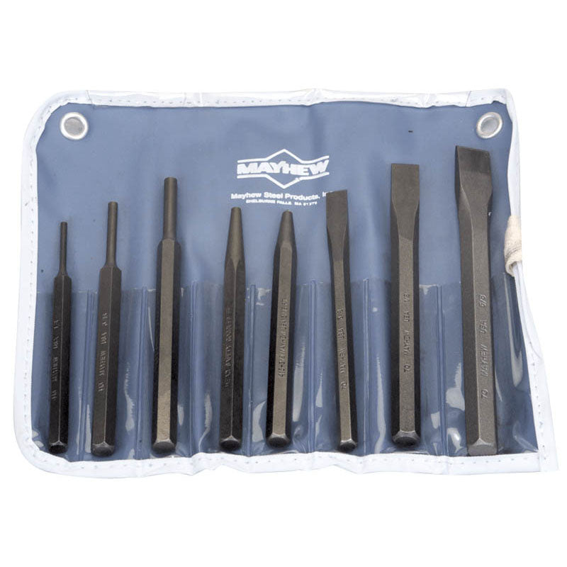 Mayhew KS509RC 8 Pieces Punch & Chisel Set, includes 3 Punches, 1Center Punch, 1 solid Punch, 3 Cold Chisels Fashion
