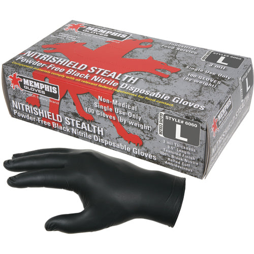 Memphis KB516060M NitriSheild Stealth Gloves – 3 mil Black Nitrile – Industrial/Food Grade – Powder Free – Box of 100 – Size Medium Online