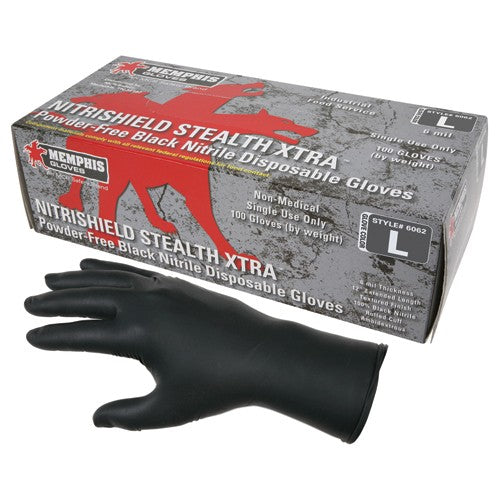 Memphis KB516062M NitriShield Stealth Gloves – 6 mil Black Nitrile – Industrial/Food Grade – 12″ Powder Free – Box of 100 – Size Medium Online now