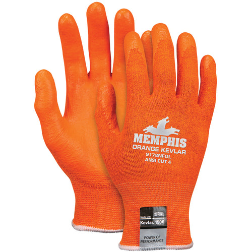 Memphis KB519178NFOM MCR Safety Cut Pro Glove – 13 Gauge Orange Kevlar/Synthetic – Nitrile Foam Coated Palm – Size Medium Supply