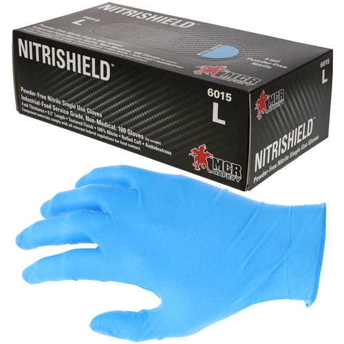 Memphis KB516015L NitriShield Gloves – 4 mil Blue Nitrile Industrial/Food Service Grade – Textured Grip – Powder Free – Box of 100 – Size Large Hot on Sale