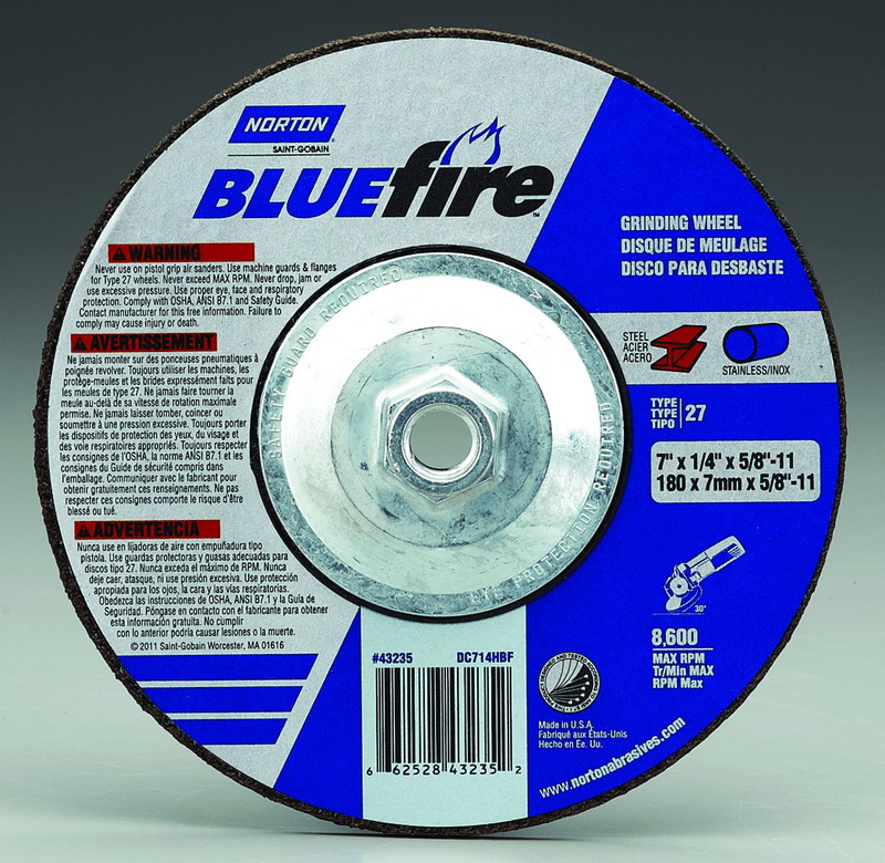 Norton Abrasives MH60120043250 12" x 7/64" x 1" BlueFire Chopsaw Cut-Off Wheel Type 01 Straight Zirconia Alumina/Aluminum Oxide Sale