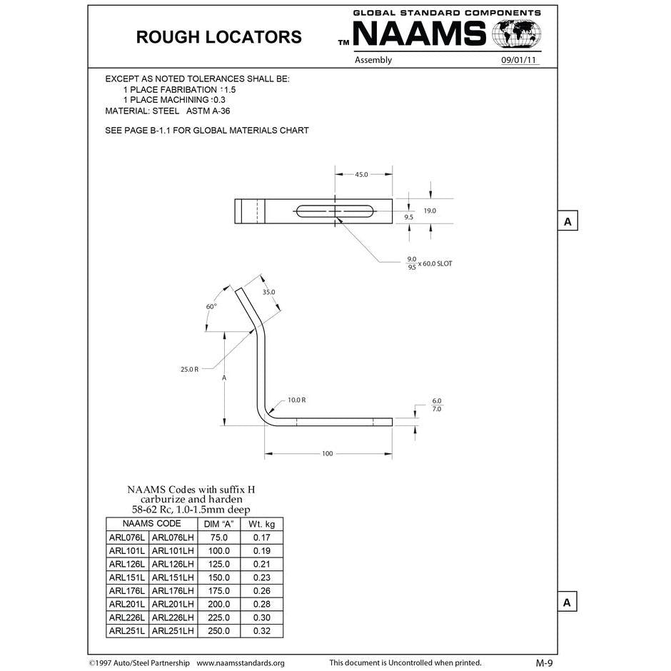 NAAMS Rough Locator ARL176LH L-Shape Outside Bend Hardened Fashion