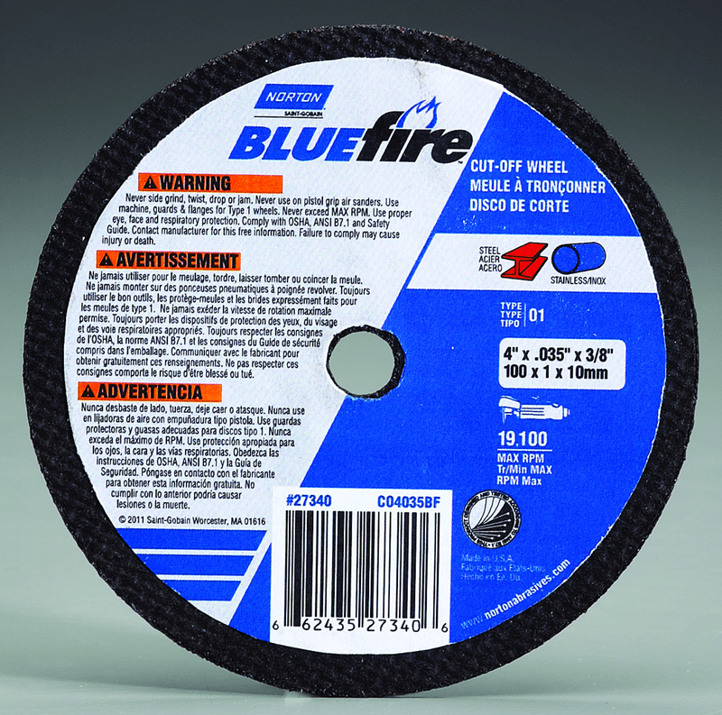 Norton Abrasives MH60160043256 16" x 7/64" x 1" BlueFire Chopsaw Cut-Off Wheel Type 01 Straight Zirconia Alumina/Aluminum Oxide on Sale