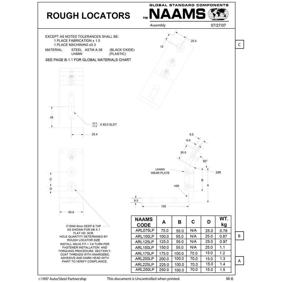NAAMS Rough Locator ARL175LP L-Shape Outside Bend with UHMW Hot on Sale