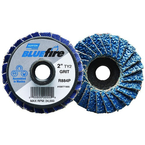 Norton Abrasives MH61D0290179 2" BlueFire Plastic Flat Mini Flap Disc TS (Type II) Type 27 P120 Grit R884P2 Zirconia Alumina Supply