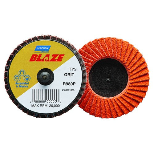 Norton Abrasives MH61D0290145 2" Blaze Plastic Flat Mini Flap Disc TR (Type III) Type 2736 Grit R980P Premium Ceramic Alumina on Sale
