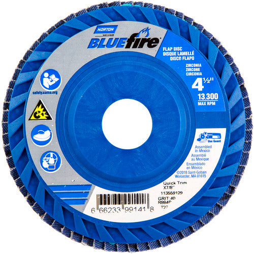 Norton Abrasives MH61FD0499141 4-1/2 x 7/8" BlueFire Plastic Flat Flap Disc Type 27 P40 Grit R884P Zirconia Alumina Online now